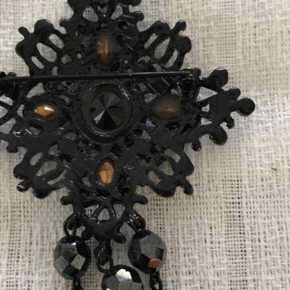 Vintage Type Black Jet & Rhinestone Brooch - Picture 5 of 7